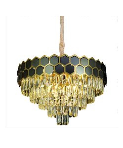 LUSTRE REDONDO COM PLACAS 60X35CM COM CRISTAIS PLACAS INCOLOR - NITROLUX REF: NT/6066 COR: DOURADO
