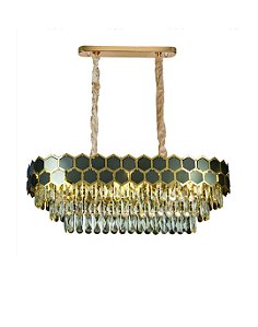 LUSTRE RETANGULAR COM PLACAS 80X37X26CM COM CRISTAIS PLACAS INCOLOR - NITROLUX REF: 6068 Cor: Dourado