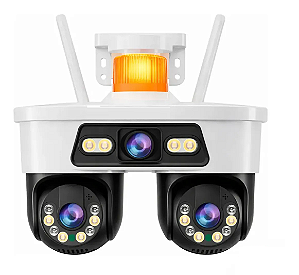 Câmera de Segurança Wi-Fi PTZ Tripla Lente Full HD c/ Visão Noturna Colorida