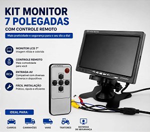 Tela Monitor 7" LCD-TFT Colorido 2 entradas de vídeo (2 AV-in)