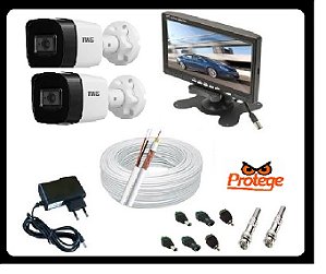 Kit Monitoramento Completo 2 Câmeras Full HD 1080p + Monitor LCD 7" + Cabo 40m