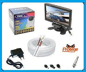 Kit Monitoramento Completo Monitor LCD 7" + Câmera Full Color HD 1080p + Cabo 20m