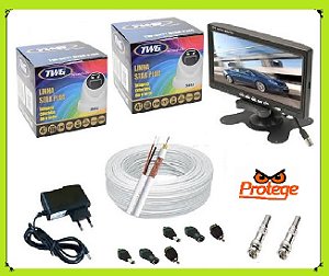 Kit Monitoramento Completo Monitor LCD 7" + 2 Câmeras Full Color HD + Cabo 40m