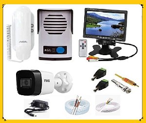 Kit Monitoramento e Interfonia Completo Monitor LCD 7" + Câmera Infravermelho + Interfone AGL + Cabo 20m