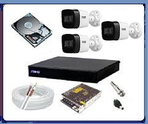 Kit CFTV TWG Full HD 1080p: DVR 4Ch 6 em 1 + 3 Câmeras Bullet + HD 500GB e 75m de Cabo