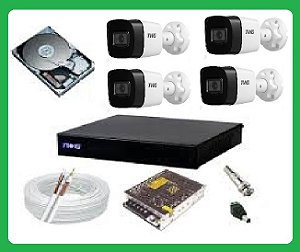 Kit CFTV TWG Full HD 1080p: DVR 4Ch 6 em 1 + 4 Câmeras Bullet + HD 500GB e 100m de Cabo
