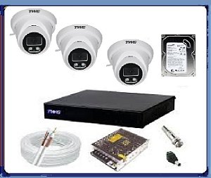Kit CFTV TWG Full HD 1080p: DVR 4 Canais 6 em 1 + 3 Câmeras Dome + HD 500GB + 75m de Cabo