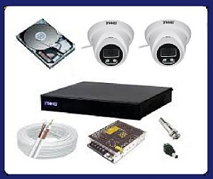 Kit CFTV TWG Full HD 1080p: DVR 4 Canais 6 em 1 + 2 Câmeras Dome + HD 500GB + 50m de Cabo