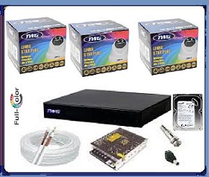 Kit CFTV TWG Full HD 1080p COMPLETO: DVR 4Ch + 3 Câmeras Dome Full Color + HD 500GB + 75m Cabo + Fonte 12V 5A e Conectores