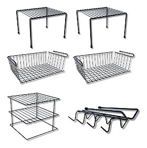 Conjunto Organizador Armário Cozinha Kit 6 Peças Prateleira Elegance Preto - DiCarlo