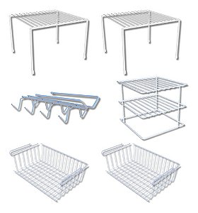 Kit Conjunto Organizador Armário Cozinha 6 Peças Prateleira Essence Branco - DiCarlo
