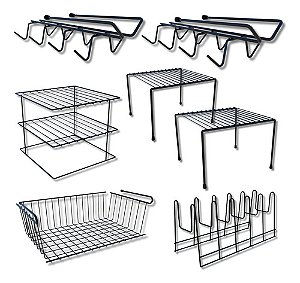 Organizador Armário Cozinha Kit 7 Peças Prateleira Elegance Preto - DiCarlo