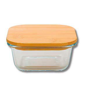 Pote Quadrado de Vidro com Tampa de Bambu 310ml - Mimo Style