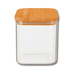 Pote de Vidro Quadrado com Tampa de Bambu 1100 ml - Allmix
