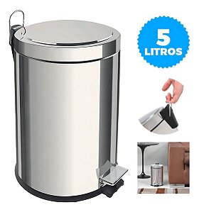 Lixeira Pedal Inox Banheiro Cozinha 5l Tramontina Polida