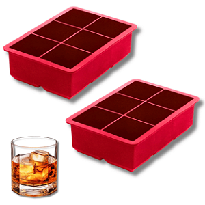 Kit 2 Formas de Gelo Silicone 06 Cubos Grandes Vermelha - Allmix