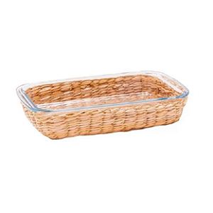 Travessa Vidro Borossilicato Suporte de Bambu 34 Cm Mimo Style