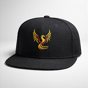 Boné Aba Reta Bird Fire Preto Bordado – Snapback Premium com Logo Fênix, Estilo Streetwear Masculino