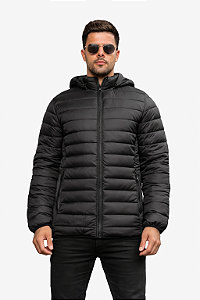 Jaqueta Masculina Preta Puffer Inverno Com Capuz Casaco Térmico Leve Quente Premium