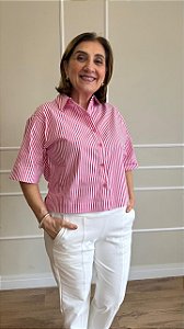 Camisa listrada rosa manga curta