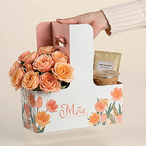 Caixa Cesta - Flores e Café Mãe, Nosso Primeiro Lar (05 Unidades)