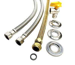 KIT MANGUEIRAS PARA AQUECEDOR - INOX 1/2 0,30 MTS COM REGISTRO E 3 CANOPLAS - INOX