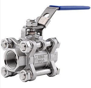Válvula Esfera Tripartida 1/2" BSP Aço Inox 304 com Vedação PTFE 1000PSI