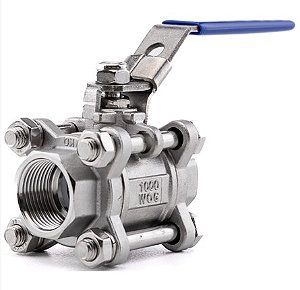 Válvula Esfera Tripartida 1" BSP Aço Inox 304 com Vedação PTFE 1000PSI