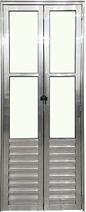 Porta de Alumínio Camarão Palheta Vidro Mini Boreal Com Trinco Linha Premium