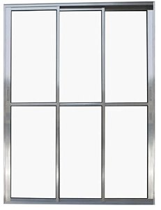 Porta de Alumínio Sacada 3 Folhas Móveis de Vidro Com Trinco Linha Leve