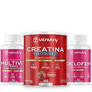 Kit Saúde Feminina - Multivit Femme 60 caps + Creatina Glow Up 300g + Ciclofem 60 caps
