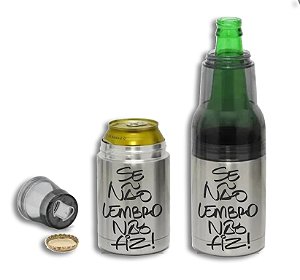 Cooler Térmico em Aço Inox e Acrílico para uso em Long Neck e Lata 350ml - Prata