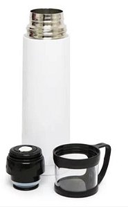 Garrafa Térmica Branca com Parede Dupla e Tampa Copo Preta - 500ml