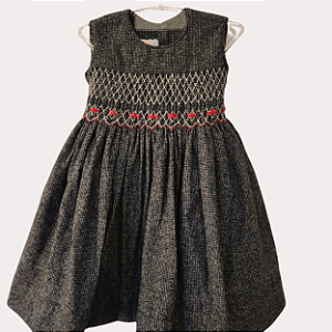 Vestido Dulce Flanela Bordado Vermelho
