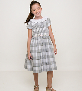 Vestido Mia Vichy Cinza e Branco