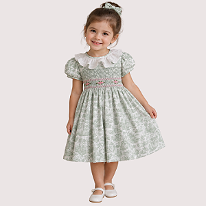 Vestido Cecilia Toile de Jouy Verde