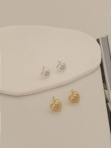 Brinco de coração com zirconias