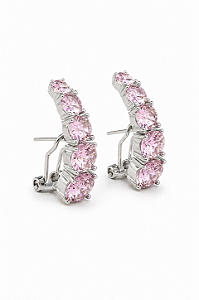 Brinco earhook ródio zircônia rosa