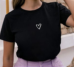 Blusa Femina T-shirt Preta Coração Vazado