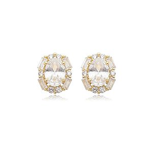 Brinco zirconia cristal banho ouro 18k