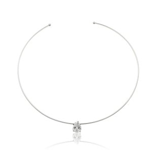 Colar de aro liso com zirconia banho em rodio branco