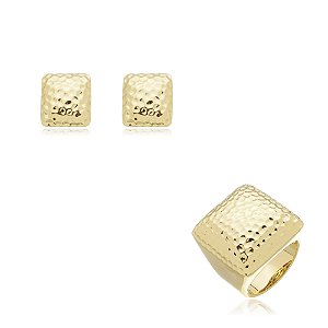 Conjunto de brinco e anel dourado banho em ouro 18k
