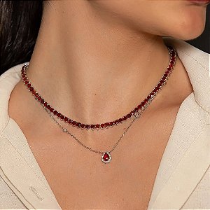 Colar de zirconia banho em rodio branco