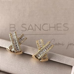 Brinco cravejado zirconia banho ouro 18k