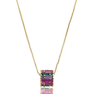 Colar com zirconia colorida banho ouro 18k