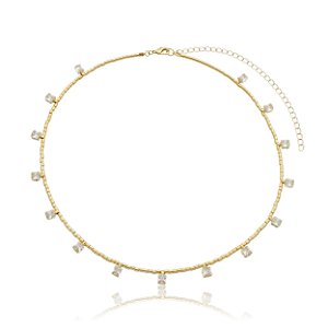 Colar choker dourado com zirconia banho em ouro 18k