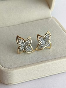 Brinco flor cravejado camelia mix de banho