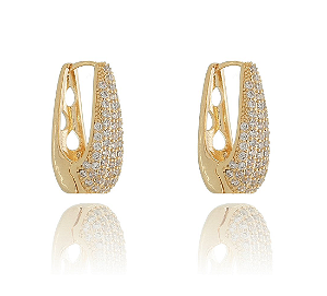 Brinco argola cravejada zirconia banho ouro 18k