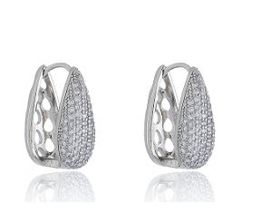 Brinco argola cravejado banho rodio branco