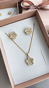 Conjunto zirconia banho ouro 18k